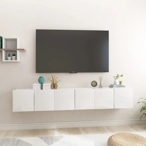 Závesné TV skrinky 3 ks lesklé biele 60x30x30 cm 804528