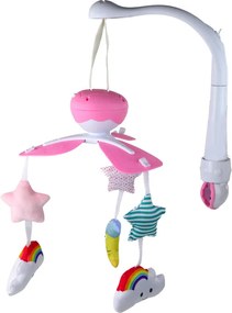 LEAN Toys Detský kolotoč na postieľku so zvukom a projekciou nočnej oblohy ružový