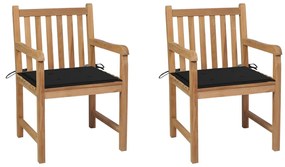 Záhradné stoličky 2 ks čierne podložky teakový masív 3062737