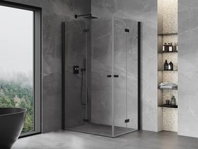 Mexen Mist-F Duo, skladací sprchový kút 110 x 75 cm, číre sklo, čierny profil, 8A6-110L-075P-70-00