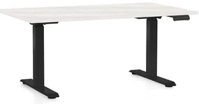 Výškovo nastaviteľný stôl OfficeTech D, 140 x 80 cm, čierna podnož, biely jaseň