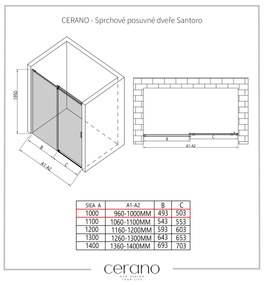 Cerano Santoro, sprchové posuvné dvere 100x195 cm, 6mm číre sklo, chrómový profil, CER-CER-424927