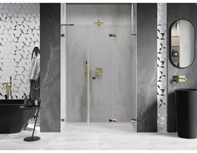 Mexen Lunar-F, L pravé skladacie sprchové dvere 150 cm, číre sklo, zlatý profil, 836SL-150-050-50-00-P
