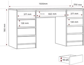PÍSACÍ STÔL ANETT DOUBLE BIELY LESK 150 cm