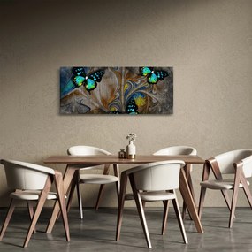 Obraz - Žiariví motýle na obraze (120x50 cm)