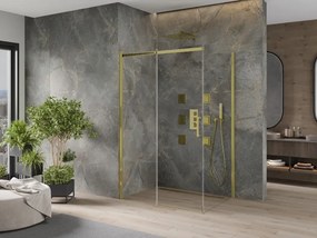 Mexen Omega, sprchovací kút s posuvnými dverami 120 (dvere) x 90 (stena) cm, 8mm sklo, zlatý profil-číre sklo, 825-120-090-50-00