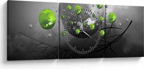 Obraz zelených abstraktných gulí (s hodinami) (90x30 cm)