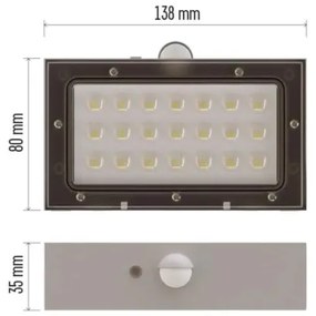 LED Solárny reflektor so senzorom pohybu LED/3,7V 1200mAh 4000K IP65 biela