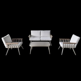 Garden Line SÚPRAVA HLINÍKOVÉHO NÁBYTKU (SOFA + 2 KRESLÁ + STÔL) BEŽOVÁ + BEŽOVÉ VANKÚŠE *9408