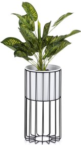 KOVOVÝ KVETINÁČ SO STOJANOM GLAM 42X20 CM BIELA/ČIERNA