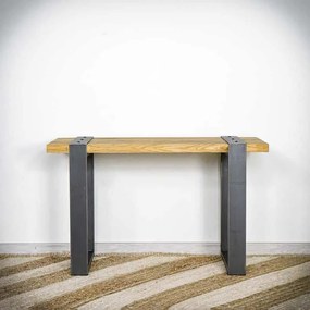 Dubový konzolový stolík s kovovými nohami v priemyselnom štýle 100x40x60 cm
