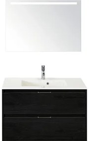 Kúpeľňová zostava Sanox Porto mramor zrkadlo 90 cm dub čierny s LED