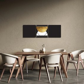 Obraz - Abstrakcia zlatá a čierna N⁰2 (s hodinami) (90x30 cm)