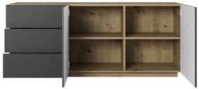 Dvojdverová komoda Asha 167 cm so zásuvkami - dub artisan / matný rivier stone