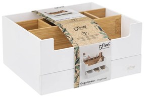 Kozmetický organizér Natureo, biela/s drevenými prvkami