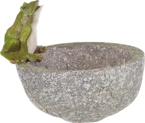 Kŕmidlo pre vtáčiky Žaba na miske, šedý polyresin%