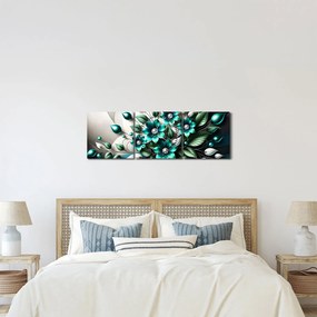 Obraz - 3D tyrkysové kvety (s hodinami) (90x30 cm)