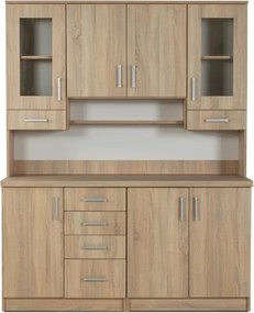 Kredenc hladký 160, sonoma (sklo hranaté čiré, úchyt Paula, prac. doska sonoma)