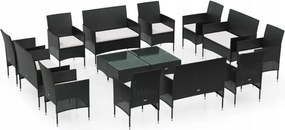 vidaXL 16-dielna sedacia súprava do záhrady s vankúšmi, čierna
