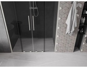 Mexen Velar Duo, posuvné sprchové dvere do otvoru 140 cm, 8mm šedé sklo, brúsená oceľ, 871-140-000-42-97