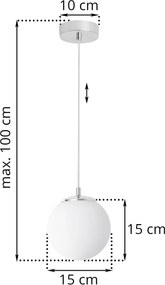 Závesné svietidlo Florence, 1x biele sklenené tienidlo, ch