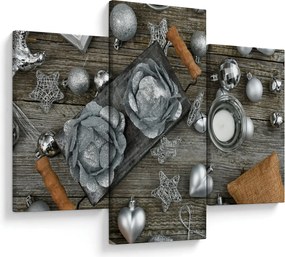 Obraz - strieborné vianočné dekorácie (90x60 cm)