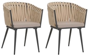 Záhradné stoličky HWC-N38 (SET 2 ks), olefínové lano, béžové vankúše - svetlo hnedá