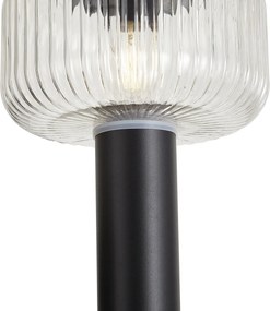 Moderný vonkajší stĺpik čierny s rebrovaným sklom vrátane LED solárneho IP65 - Ribble Mushroom