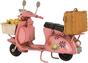 Ružový kovový retro model Scooter s kvetmi - 12*6*8 cm