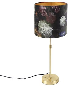 Stolná lampa zlatá/mosadzná s tienidlom z velúru s kvetmi 25 cm - Parte