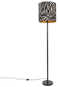 Moderná stojaca lampa čierna s látkovým tienidlom zebra 40 cm - Simplo