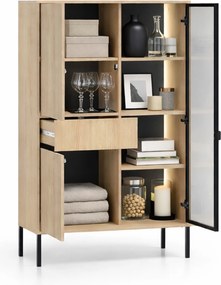 Vysoká vitrína Harmona 92 cm so zásuvkou a osvetlením - dub lindberg