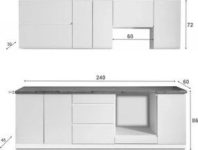 Kuchynská linka Aspen 240cm biela