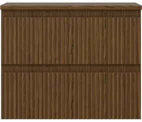 Mexen Rivel, kúpeľňová skrinka 60 cm s hornou časťou, 2 zásuvky, drážkovaná, orech, 91A20-06047-2-BFFC86