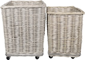 Sada 2 košů French Basket s kolečky z vrbového proutí hnědé přírodní barvy – 59*41*50 cm