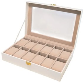 eCarla Organizér na hodinky, box, puzdro na 12ks hodiniek, ekokoža, biela