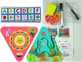 LEAN Toys Edukačná polička trojuholník - počítadlo, písmená, predmety, zvieratá
