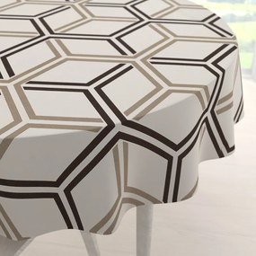 Biante Bavlnený okrúhly obrus Sandra SA-558 Hnedé hexagóny na krémovom Ø 110 cm