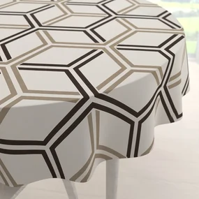 Biante Bavlnený okrúhly obrus Sandra SA-558 Hnedé hexagóny na krémovom Ø 50 cm
