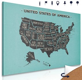 Obraz na korku moderná modro-zelená mapa USA so štátmi