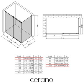 CERANO - Sprchovací kút Santoro Ľ/P - 8 mm - chróm, transparentné sklo - 100x100 cm - posuvný, CER-CER-8050BD7345