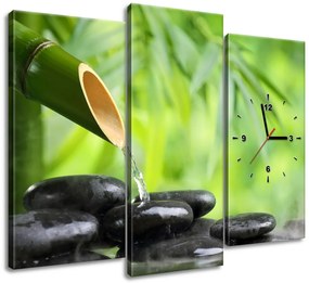 Gario Obraz s hodinami Bambusový pramienok a kamene - 3 dielny Rozmery: 90 x 30 cm