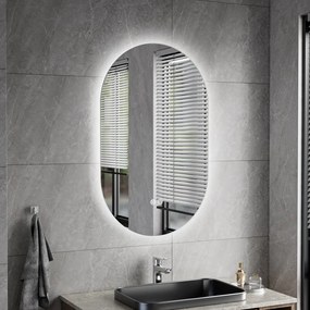 Erga Dalia, oválne LED zrkadlo 50x80cm, 3 farby svetla, zadné osvetlenie, vyhrievacia podložka proti zapareniu, ERG-V01-Dalia-5080-CL