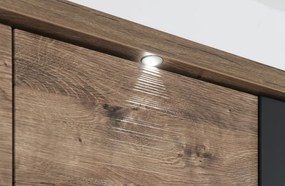 Široká nástenná vitrína Boston, čierna/dub ribbeck, s osvetlením