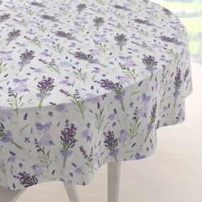 Biante Dekoračný okrúhly obrus PML-085 Vetvičky levandúľ na bielom Ø 130 cm