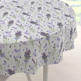 Biante Dekoračný okrúhly obrus PML-085 Vetvičky levandúľ na bielom Ø 80 cm