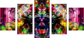 5-dielny obraz ženská tvár v abstraktných farbách