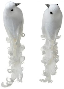 2ks biela dekorácia vtáčik s pierkami na klipe - 19*9*10 cm