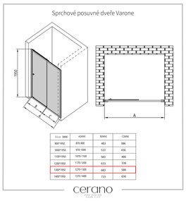 Cerano Varone, posuvné sprchové posuvné dvere 130x195 cm, 6mm číre sklo, chrómový profil, CER-CER-DY505-130-195