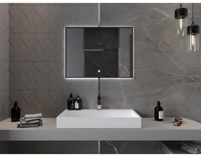Mexen Erma, LED kúpeľňové zrkadlo s podsvietením a čiernym rámom 80x60 cm, 6000K, ochrana proti zahmlievaniu, 9814-080-060-611-70